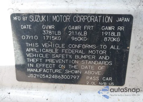 2011 Suzuki Sx4 Le/Le Anniversary Edition from USA, damaged, VIN JS2YC5A24B6300797